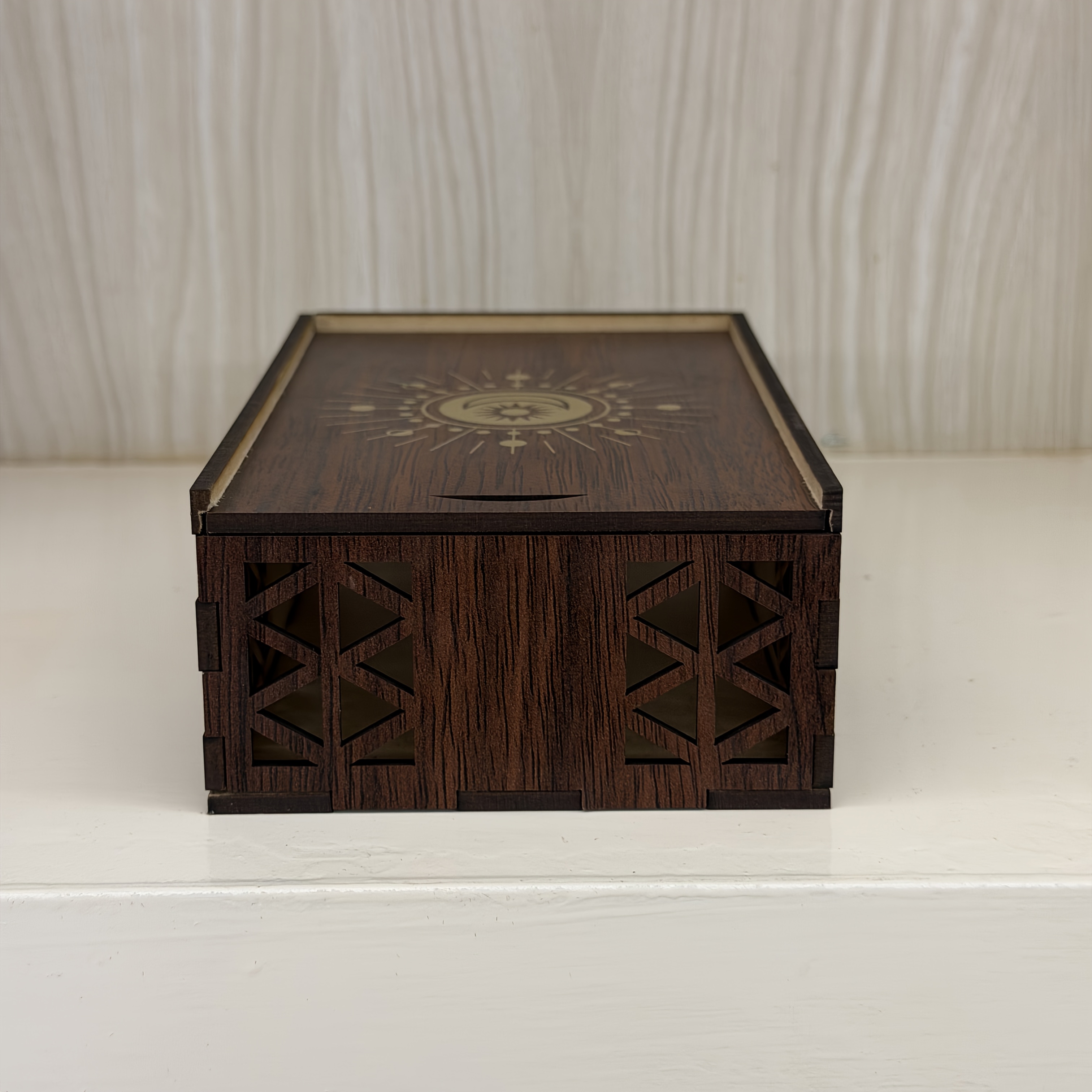Star Sun Totem Wooden Storage Box, Retro Design