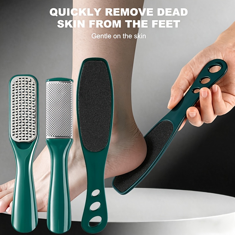 TEMU Set de 3 pièces de lime à pied professionnelle verte en acier inoxydable double face, râpe à pied et outil exfoliant, outil spécialisé pour bain
