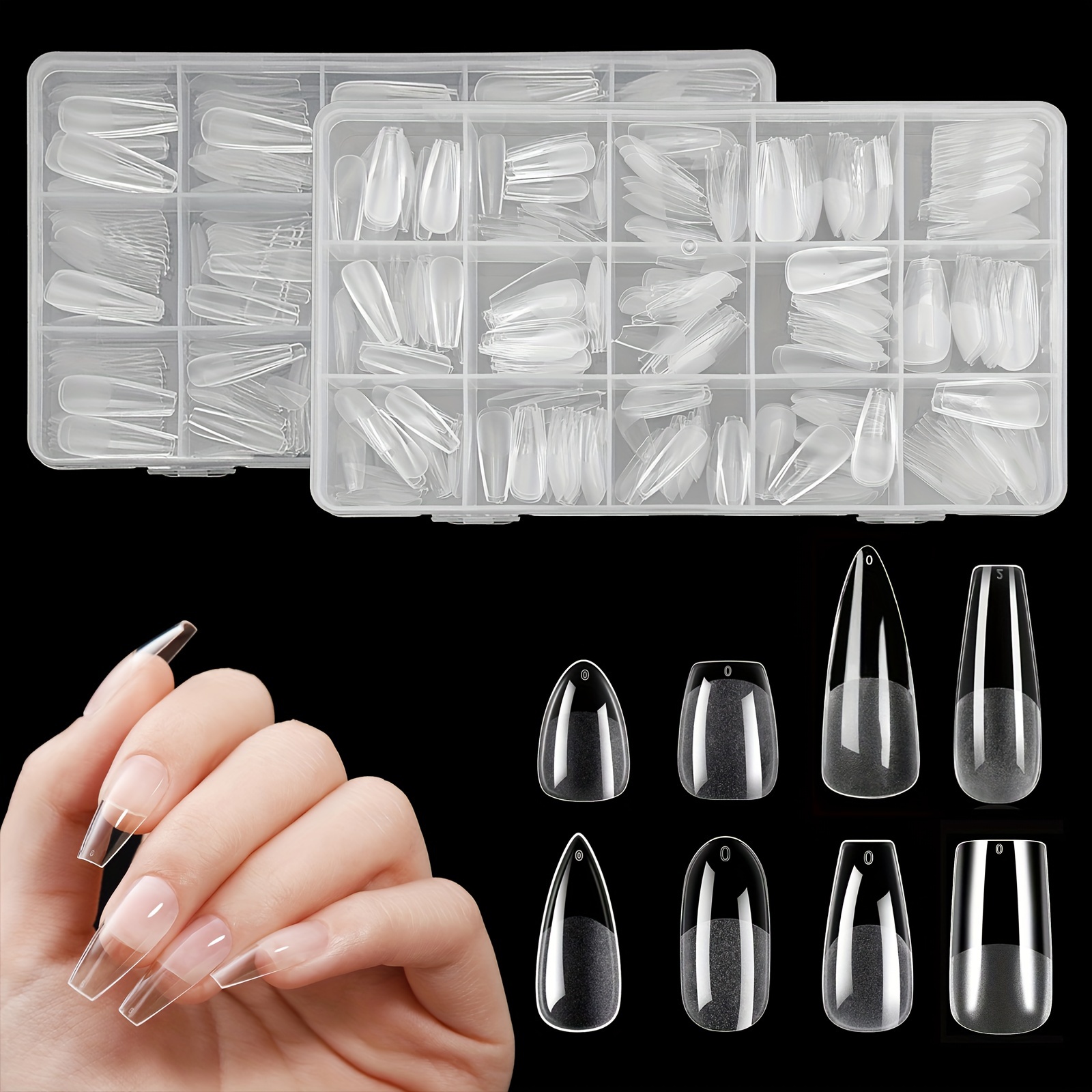 

240pcs//long/short Coffin, Almond, Square, Stiletto, Oval Round Nail Tips - Soft Gel, Half Matte Finish, Full Cover, Clear Acrylic, Pre-shaped, 13/15 Sizes, Salon Quality False Press-on Nails