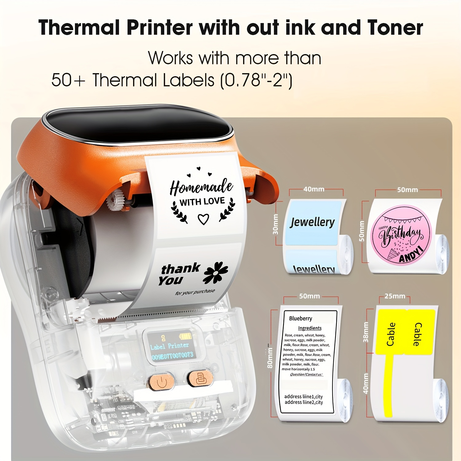 portable thermal barcode label printer suitable for small business home use compatible for   label maker with thermal stickers instant printing for inventory receipts smartphones and tablets
