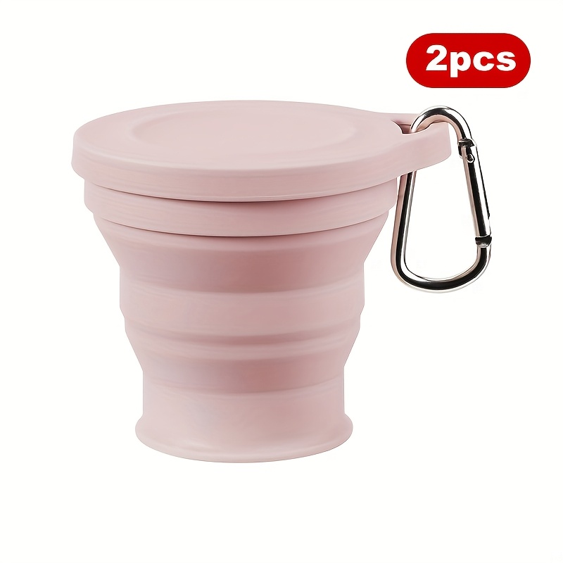 Image of 2 6.09-ounce Collapsible Silicone Cups That Hung On A Backpack, Portable Multi-colored Foldable Drink Cups Suitable For Camping, Durable And Space-saving For Outdoor Activities
