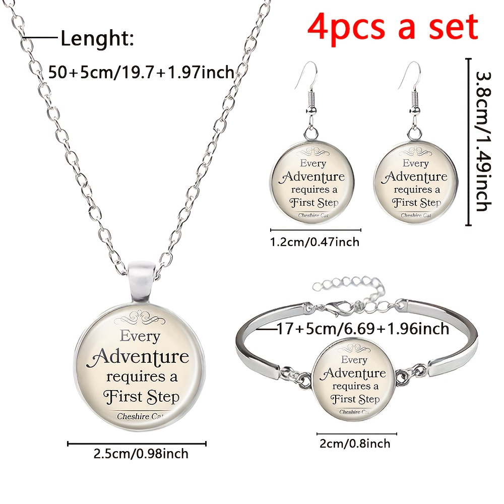 4pcs Adventure First Step Jewelry Set, Necklace Bracelet Earrings