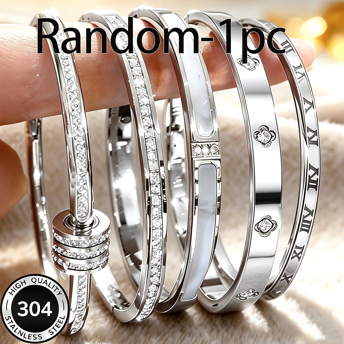 TEMU Random 1pc Stainless Steel Women's Bangle, Golden Stackable Random Bangle, Fade-resistant And Waterproof, Suitable For Daily Wear, Parties,