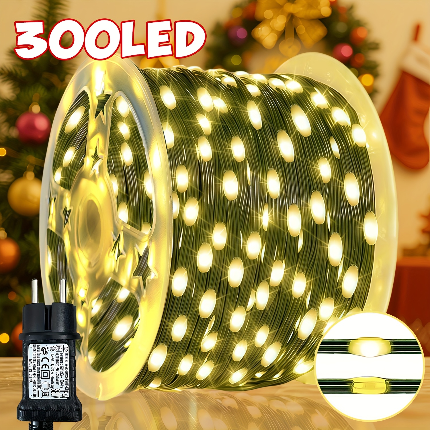 1 Pack, 1000/300 Led Fairy String Lights, 12 Lighting For Christmas Lights, Plug Power Supply, With Memory Timing Function, Suitable For Courtyards, Parties, Weddings, , Christmas Trees, Bedrooms