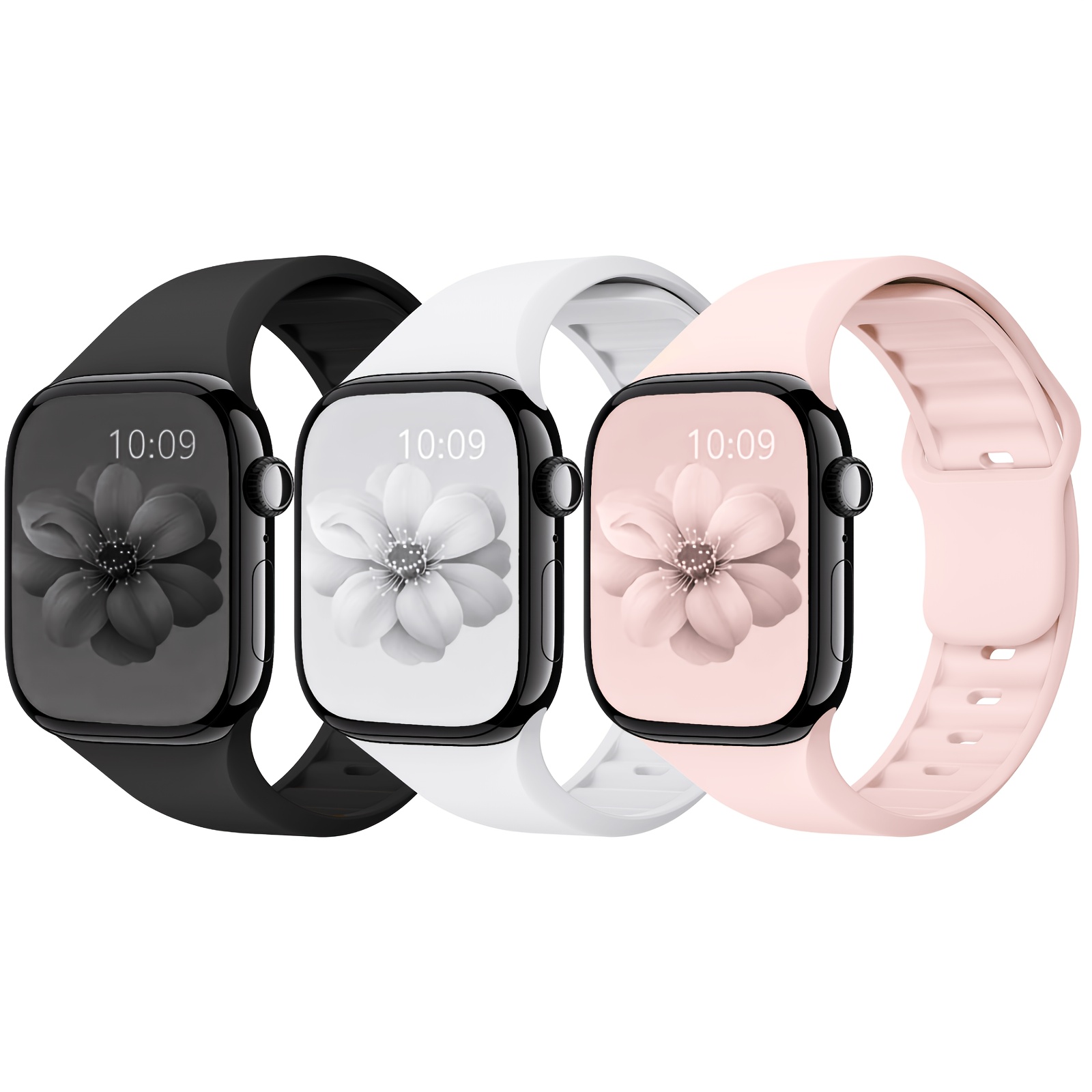 TEMU Lot de 3 bracelets en silicone compatibles avec Apple Watch 38mm 40mm 41mm 42mm 44mm 45mm 46mm 49mm pour femme et homme, bracelet de sport de