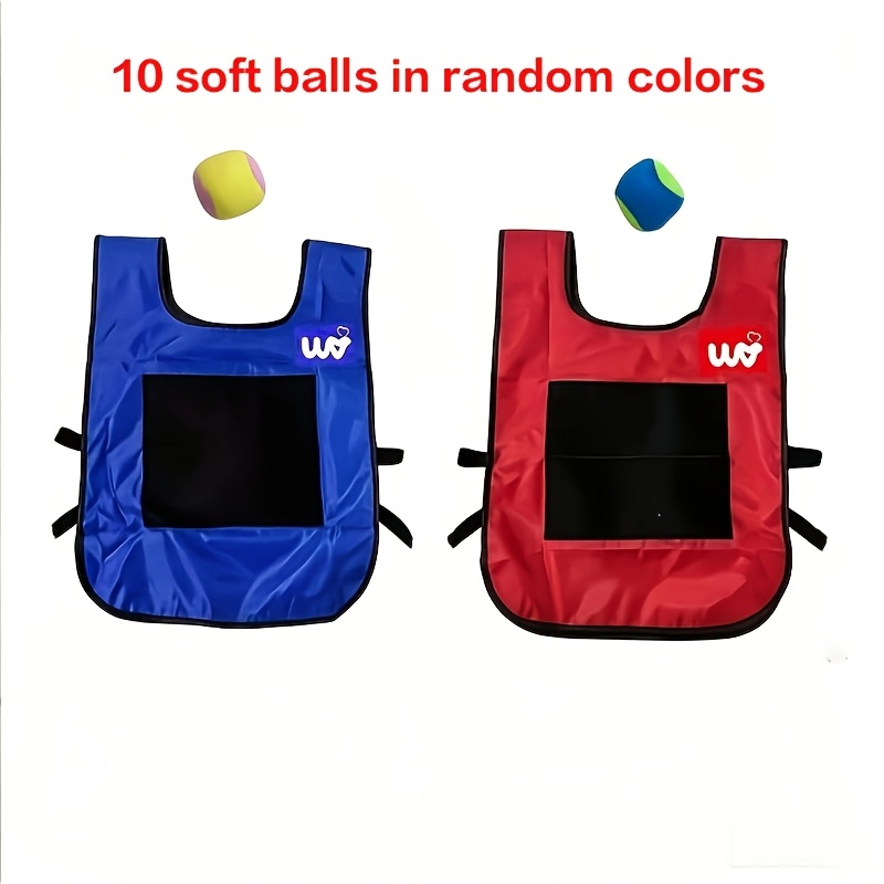 12-piece Sticky Ball Game Set, 2 Vests + 10 Balls, Throw And Sticky Ball Bean Bag Toss Game, Suitable For Outdoor Group Activities, Red And Blue Vests, Small Balls In Random Colors