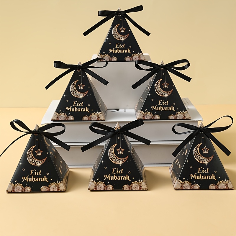 

10-pack Eid Triangle Gift Boxes, Paper Candy Packaging For Ramadan , Eid Al Fitr Decorations, With Ribbons For Chocolate Snack & Baking Supplies Boxes