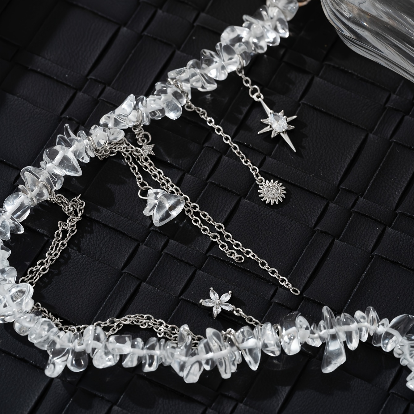 Women's Irregular Stone Bead Necklace with Tassel Chain