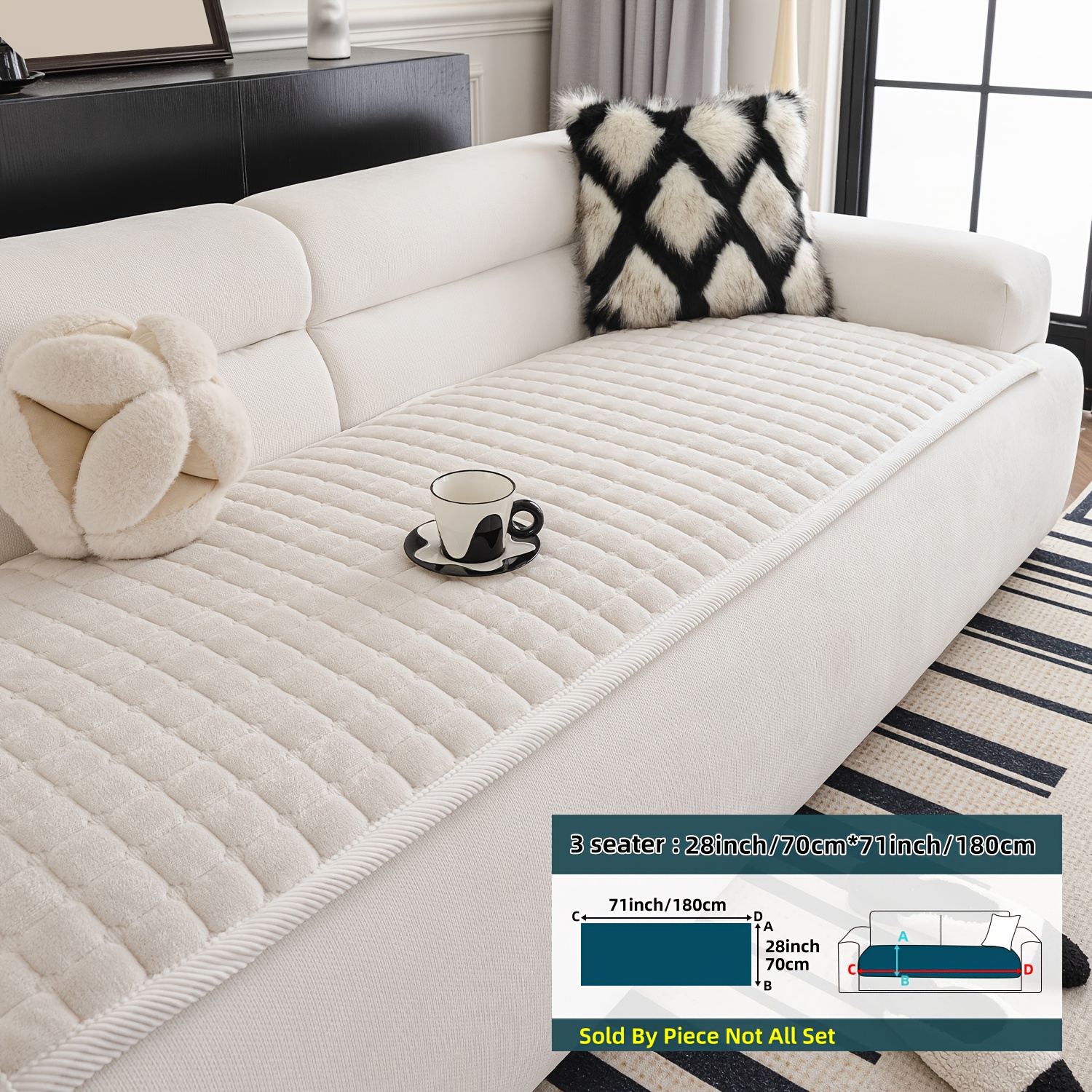 TEMU 1pc Handmade Same Color Wrapped Edge Sewn Thick Plush Sofa Cushion, Thick, Soft And Comfortable Plush Anti Slip Sofa Cushion, Pet Friendly,
