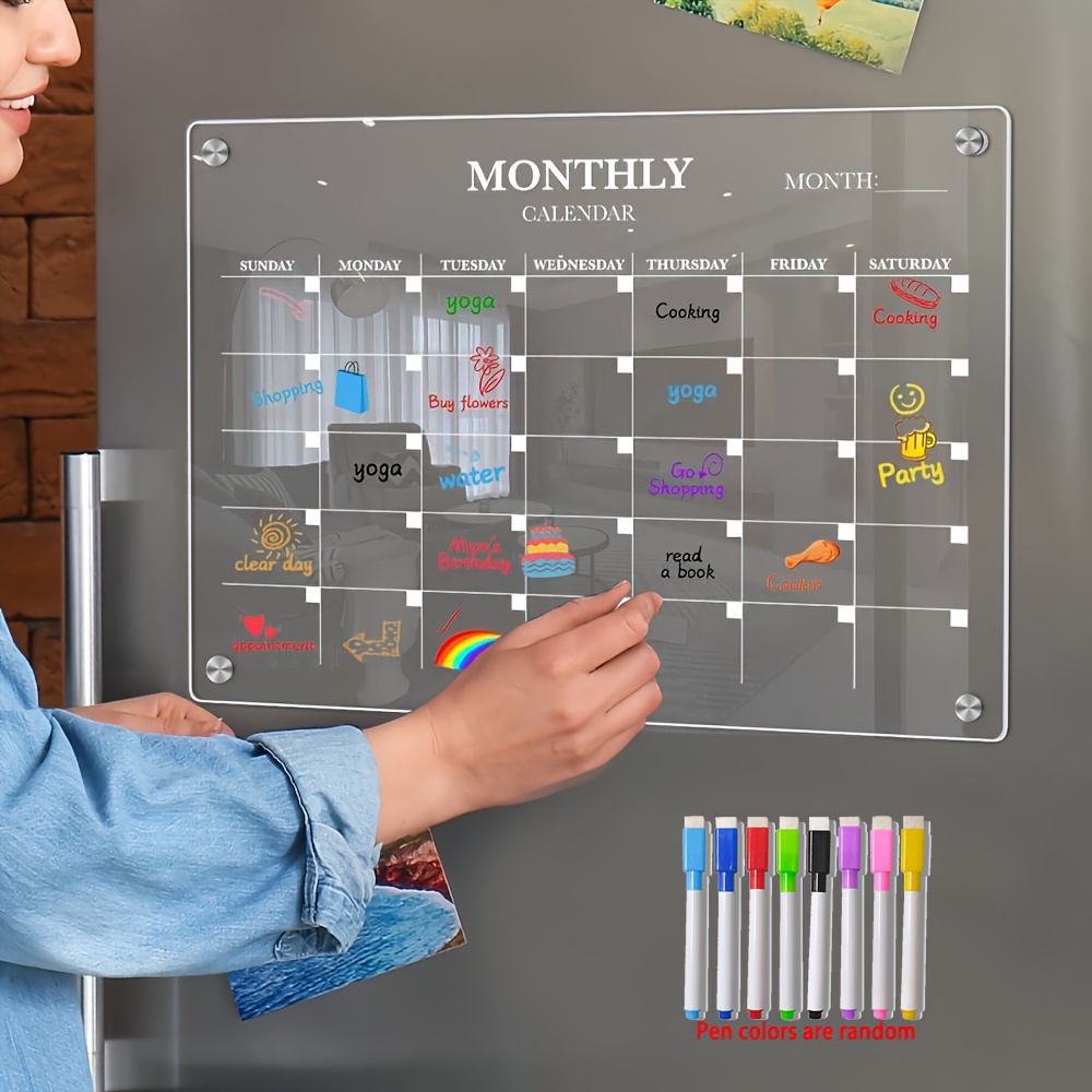 

Magnetic Acrylic Dry-erase Monthly Calendar Whiteboard For Fridge - Colorful & Clear Planner With Marker Pen Included - Organizer For