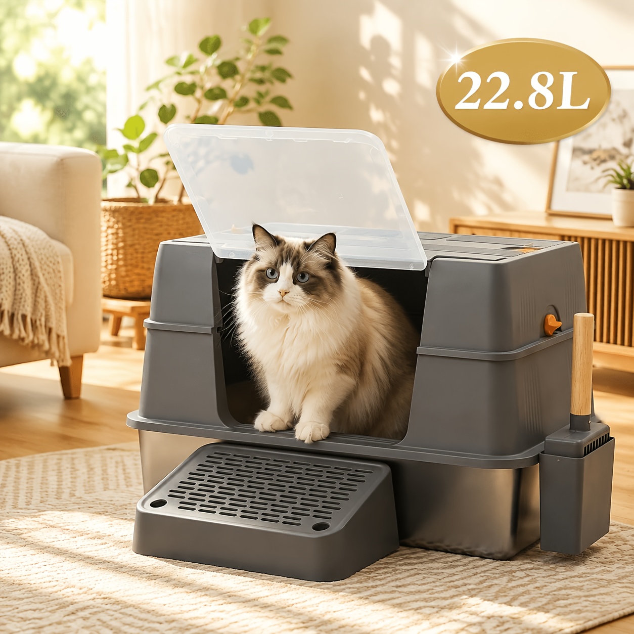 stainless steel litter box enclosed sold on Temu United States