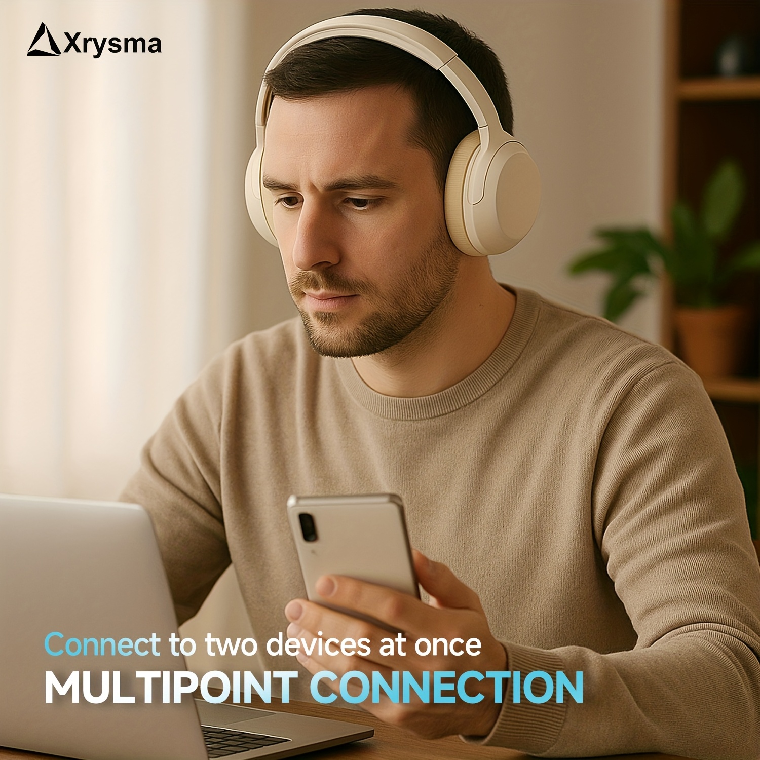 Xrysma Active Noise Cancellation Wireless Headphones, Hi-Res Audio Wireless 5.3 Headset With 35H Playtime, Multipoint Connection For Home, Office, Travel