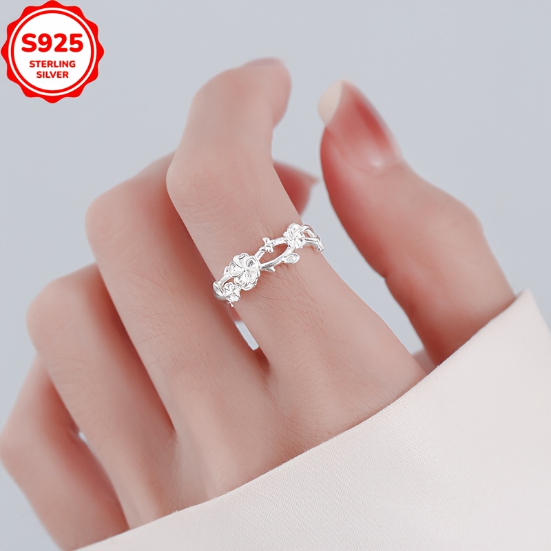 Women's 925 Sterling Silver Double Layer Flower Ring
