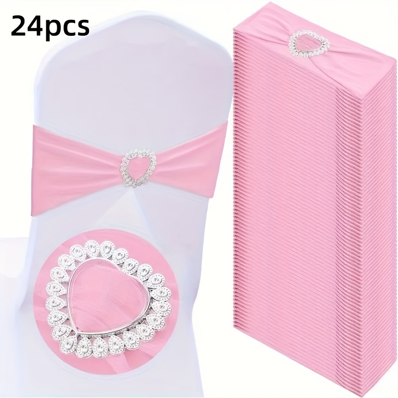 TEMU 24 Elegant Elastic Chair Sashes With Heart Knots - Versatile For Weddings, Parties, Ceremonies, And Banquet Decorations. Suitable For Halloween,