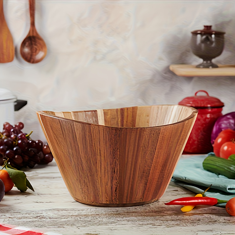 Large Acacia Wave Bowl Salad Bowl, Wood Decorative Bowl for Veggies, Fruits, And More - Handmade Wooden Serving Bowl - Modern Rustic Home Decorations