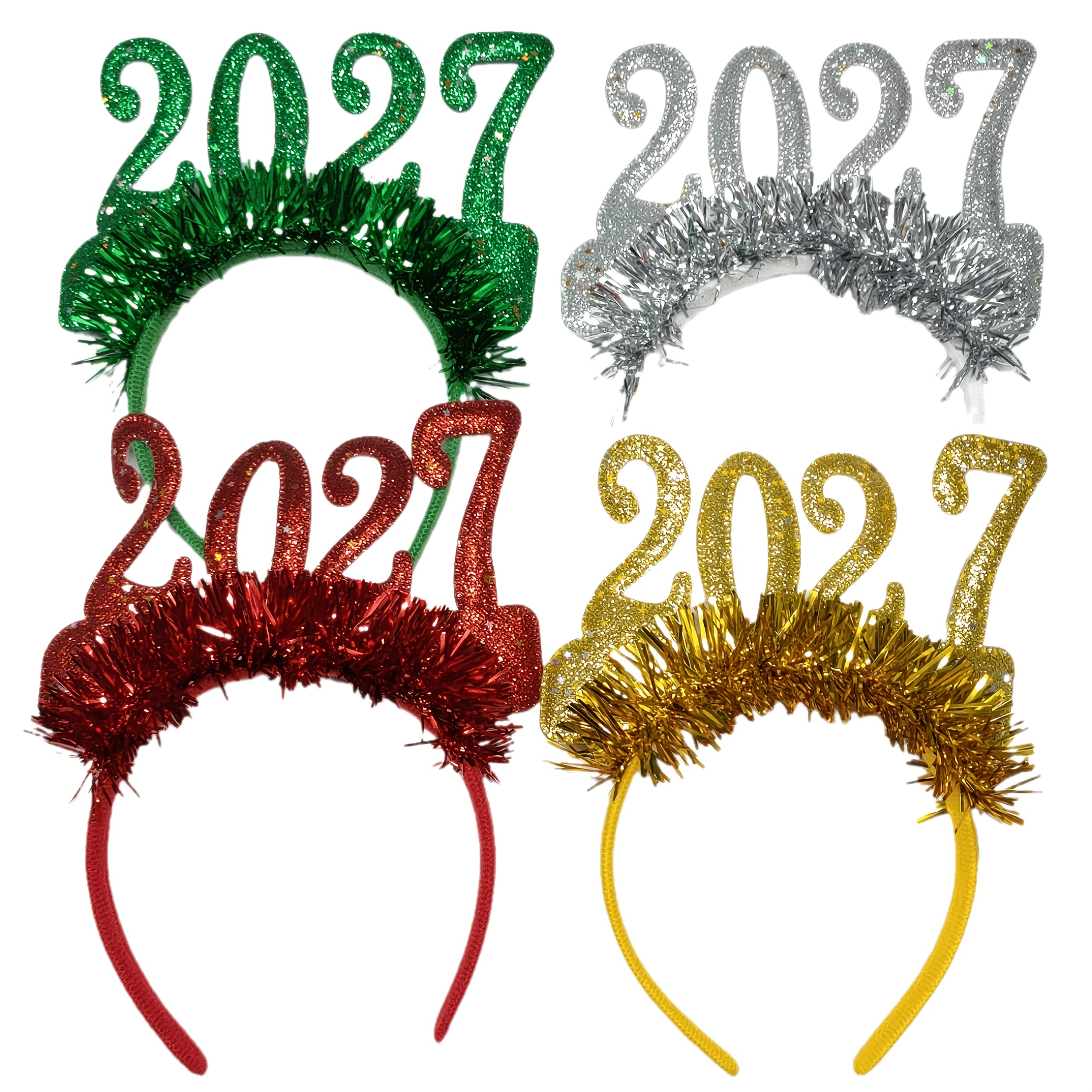 TEMU 4pcs 2027 New Year Headbands For Women & - Sparkling Suitable For Holiday Parties, Nye Photo Props, Themed Costumes, New Year's Eve Headwear