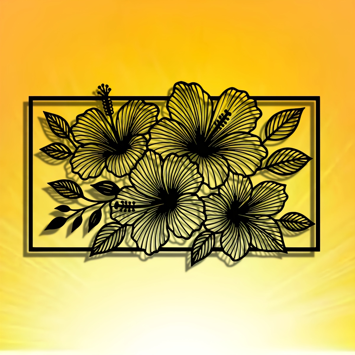TEMU 1pc Floral Metal Wall Art, 40.01cm - Modern Laser-cut Wrought Iron Tropical Flower Decoration With Black Frame, Suitable For Indoor/outdoor