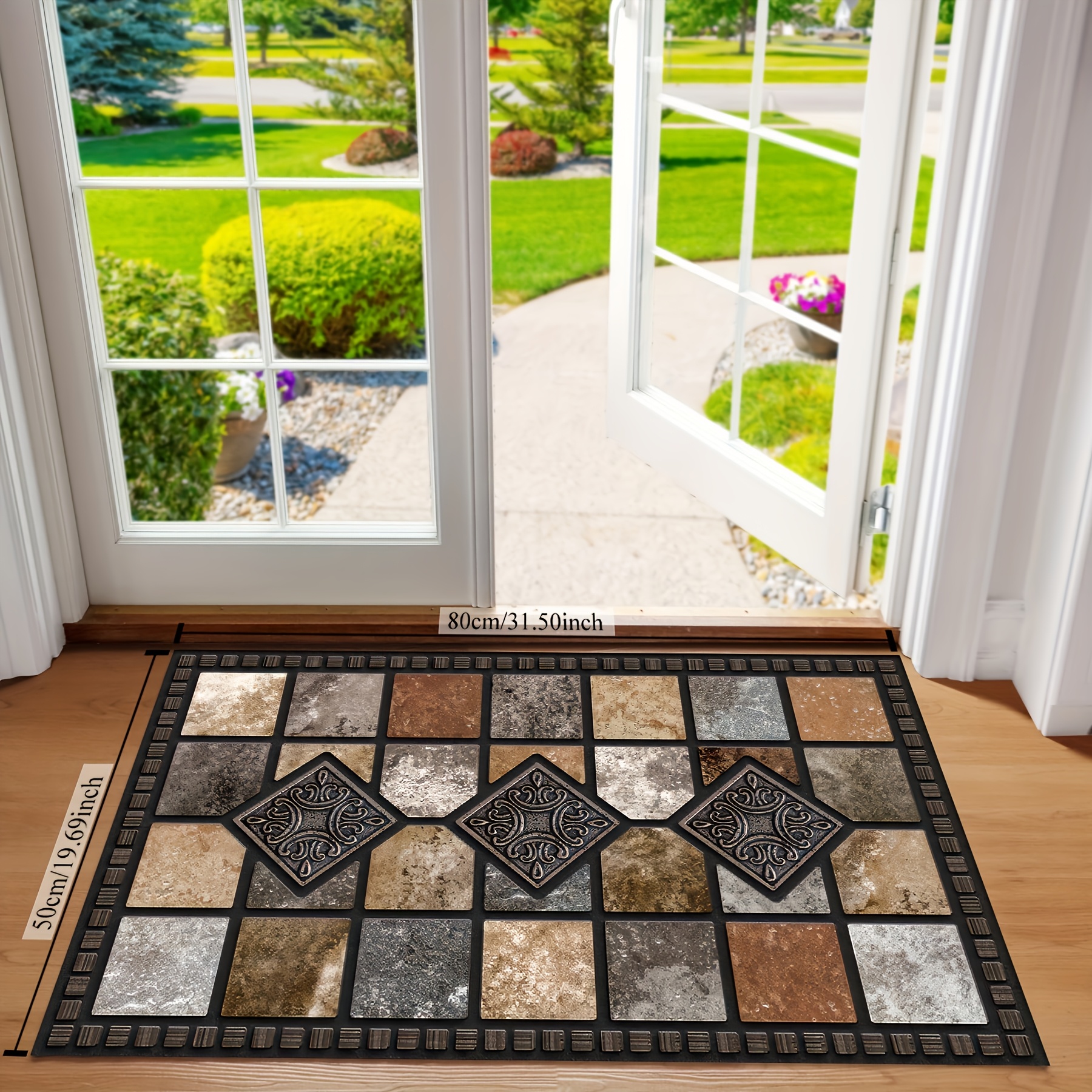TEMU A Printed Floor Mat, Machine Washable, Easy To Clean, Non-slip, Stylish Rug For High-traffic Areas Like The Living Room, Bedroom, Kitchen, And