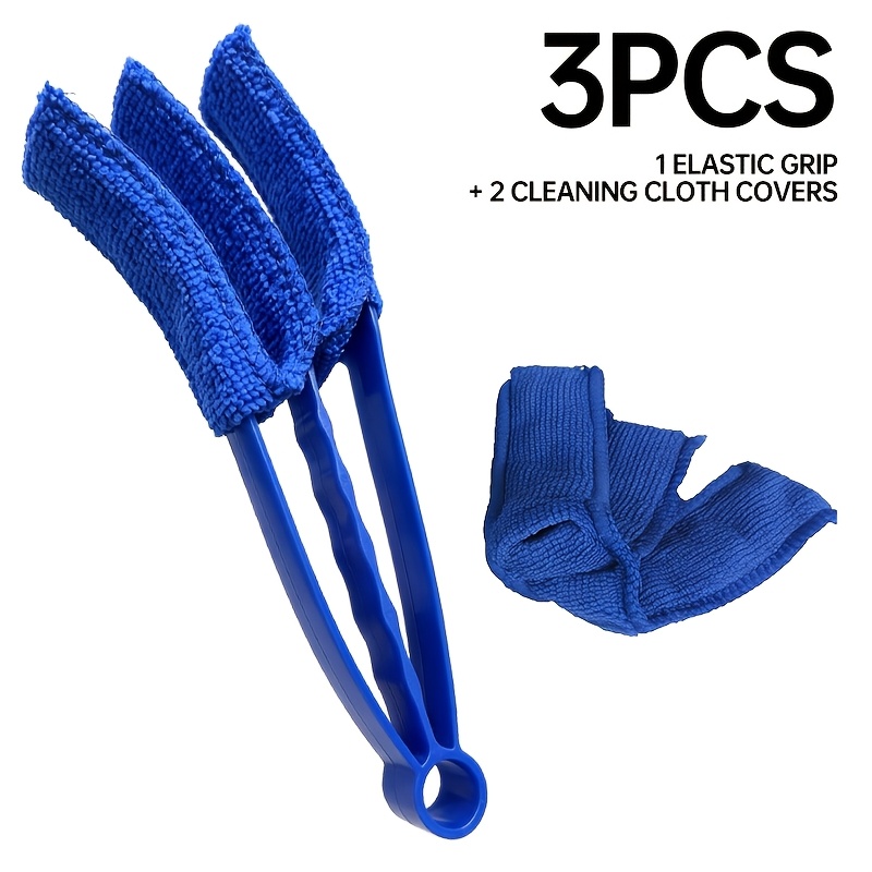 TEMU 2/3pcs Blue Curtain Dust Cleaning Brush, Blind Cleaning Brush With Microfiber Sleeve - Suitable For Cleaning Blinds, Curtains, Air Conditioners,