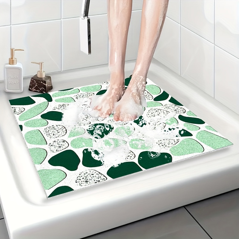 

1pc Green Pebbles Pattern Shower Mat, Non-slip Bathtub Floor Mat, Absorbent Decorative Doorway Carpet, Bathroom Accessories, Home Decor, Room Decor