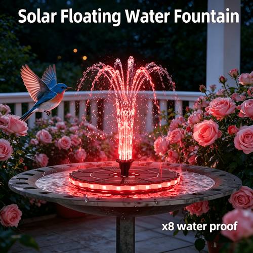 3,5w solarbetriebene schwimmende springbrunnenpumpe mit farbiger beleuchtung, integrierter batterie, , freistehend für garten teich, outdoor schwimmbad