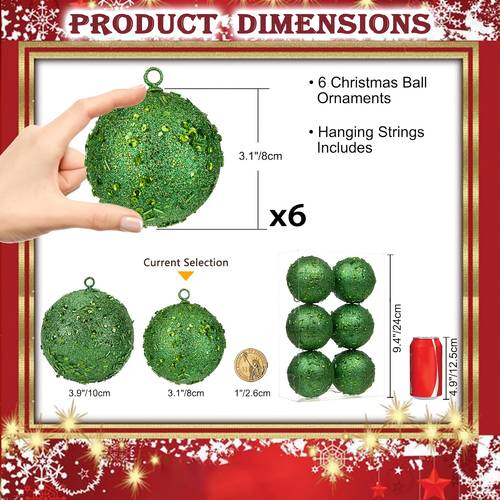 6pcs green shatterproof christmas ball decoration ornament 8cm 3 15inch christmas tree hanging ornament christmas ball set christmas tree exquisite pendant christmas ball decoration pvc box packaging