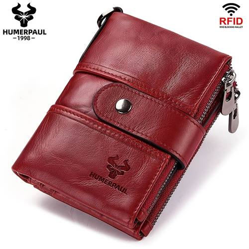 EHUMERPAUL Damen Vintage Burgunder Echtleder-Geldbörse – Abnehmbare Kettenglieder, RFID-Schutz, Mehrfachkartenhalter mit Reißverschluss-Münzfach, Goldfarbenes Hardware & Polyester-Futter, Kompakte Kurzgeldbörse für besondere Anlässe (Professionell/Casual)