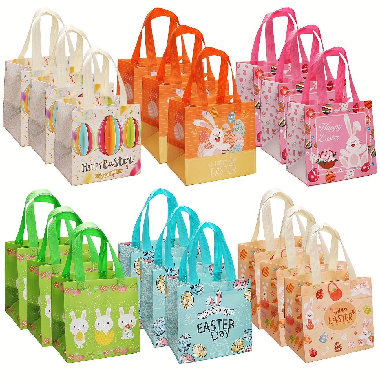 

18pcs Easter Bags, Easter Baskets With Handle Gift Bags Reusable Non-woven Tote Bags For Easter Holiday Supplies Open Size 8.2x5.9x7.9inch