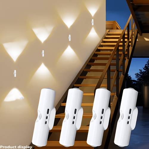 4-led intelligente nachtlampe mit bewegungsmelder, intelligente lampe mit bewegungssensor, 2 stk. kleine wandleuchten, magnetische halterung, dimmbar, wiederaufladbar, schlichtes weißes design, für flur- wohnzimmerbeleuchtung