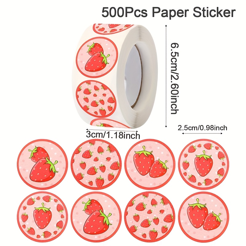 E-shop 500 Stück Rosa Erdbeer-Rundsticker Rolle, Niedliche Selbstklebende Papieraufkleber für Wasserflaschen, Laptops, Handys & Koffer –