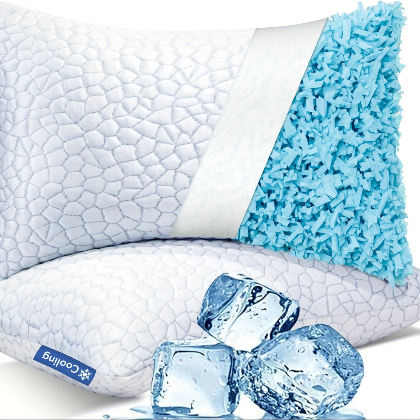TEMU Cooling Bed Pillows For Sleeping, Shredded Pillows 2pcs, Gel Pillows Standard Size Set Of 2, Support Yet For Side, Back Sleepers Adjustable Pillow