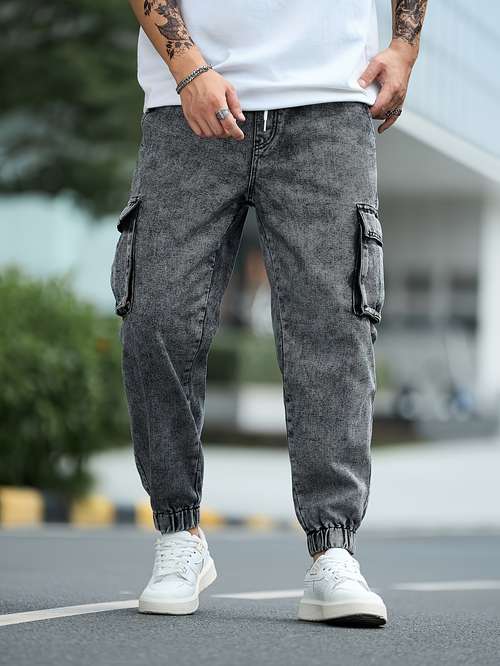 Jeans Cargo Garçon Baggy Délavé - Taille élastique, Multiples Poches - Style Y2K Décontracté été