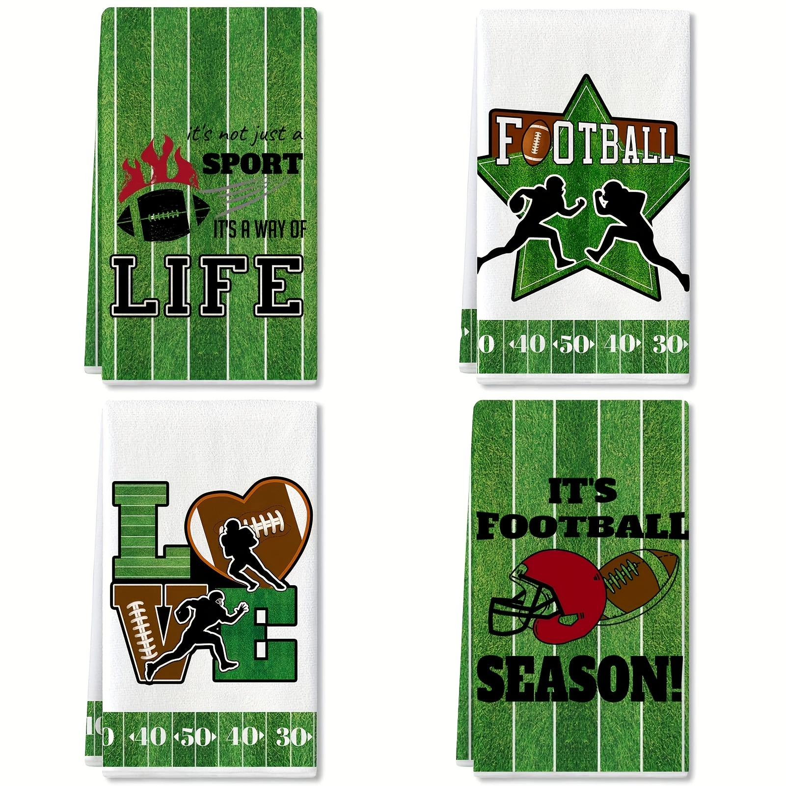 

4pcs Football Kitchen Dish Towels, Decorative Towels, Bowl Towels, Tea Towels, Football Theme Towels, Hand Towels, Absorbent Towels, Dry Towels, Suitable For Cooking, Baking, Home Decoration