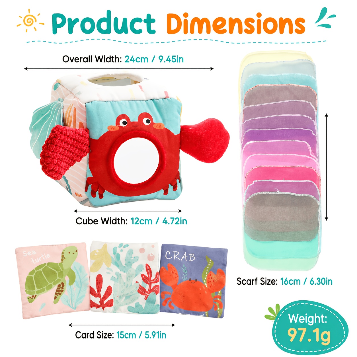 16pcs Ocean Theme Activity Cube Toy Pull-out Y Scarf Tissue Box Toy Set Includes 12 Colorful Scarves And 3 Learning Cards Crab Animal Pattern Gift Model