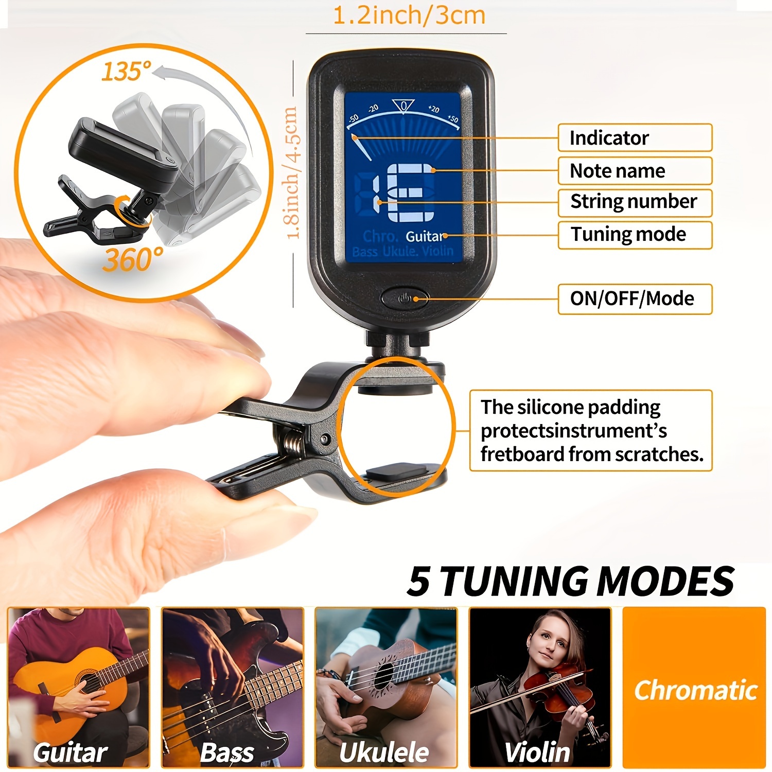 Alloy Guitar Capo Set with Digital Tuner, Picks Holder & 5 Picks 0.7mm - Versatile Capo for Acoustic, Electric Guitars, Ukulele, Bass, Violin - Black