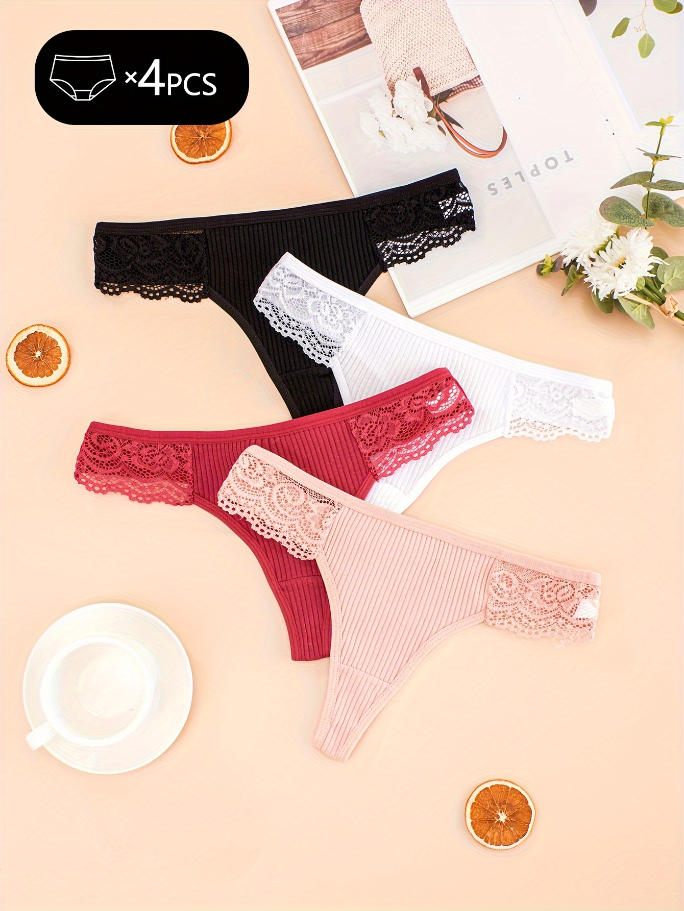 3 Pcs Sexy Thongs, Solid Color Cheeky Comfy Intimates Panties, Women's  Lingerie & Underwear