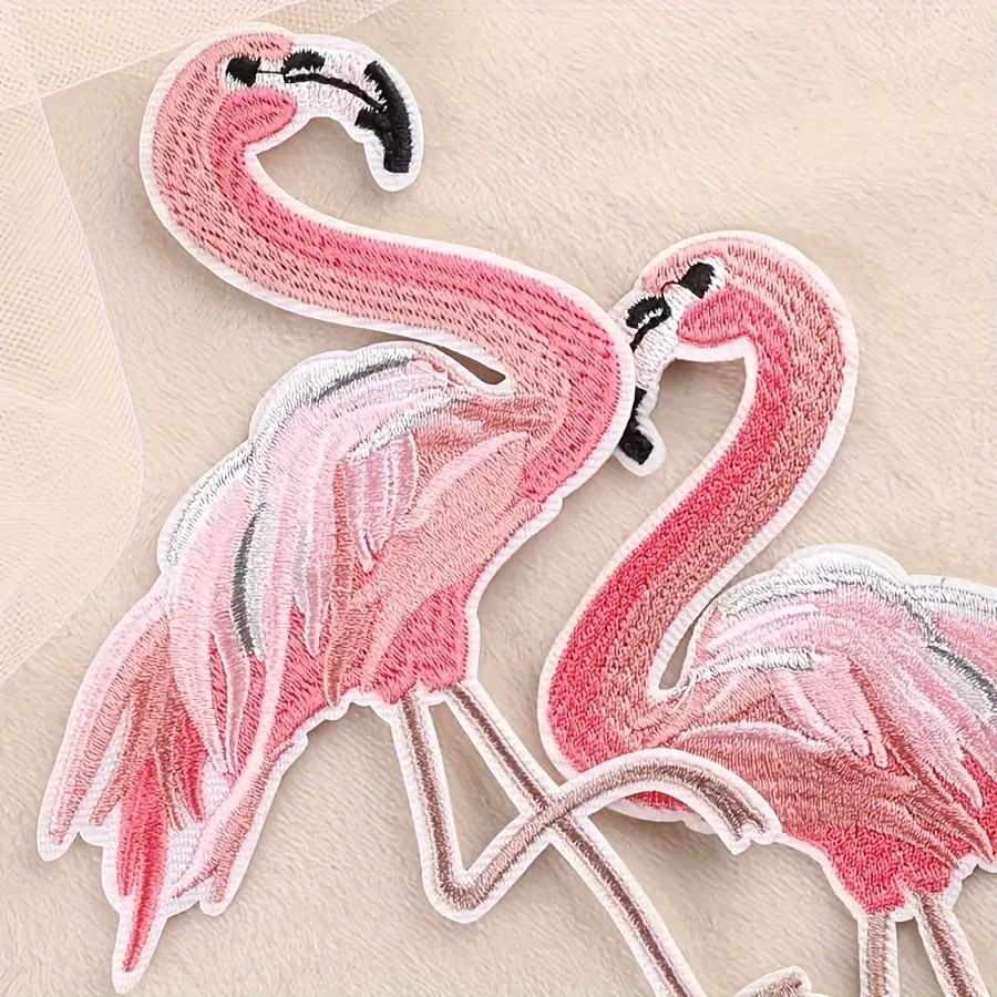 A Pair Of Flamingo Embroidered Patches For Clothing And Jeans Decoration