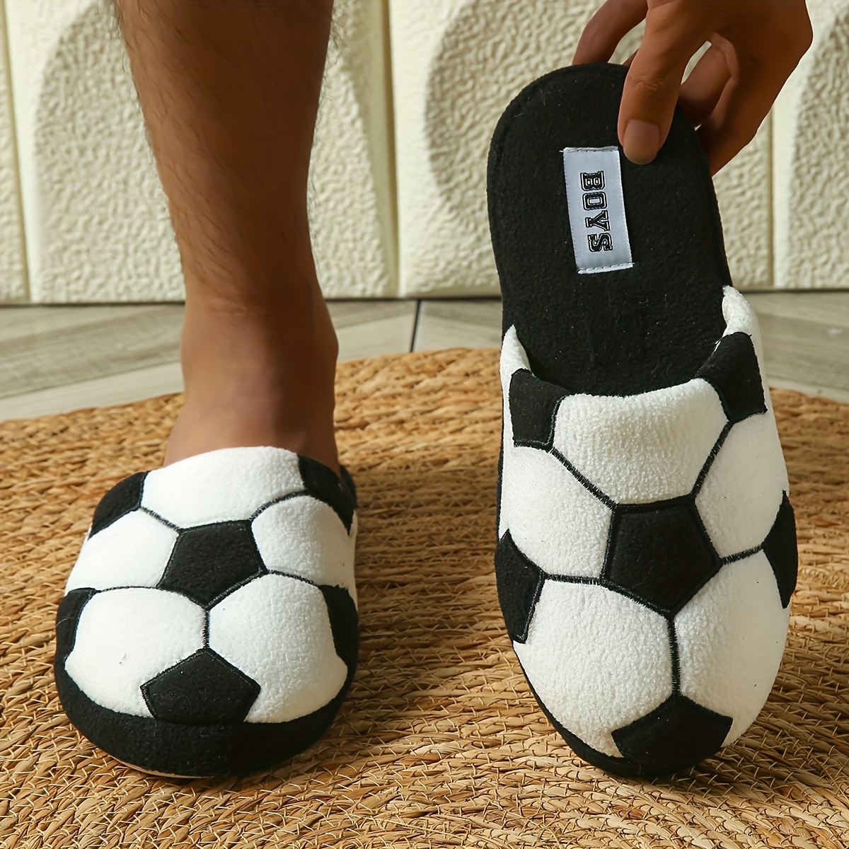 Image of Fashionable Three-dimensional Football Pattern, Men And Boys House Shoes, Popular Floor-friendly Memory Foam Slippers