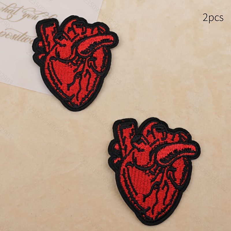 TEMU 2pcs Heart Embroidery Iron-on Patches Suitable For Clothes, Hats, Bags, Shoes & Phone Case Decoration - Diy Ironing Application, No Sewing