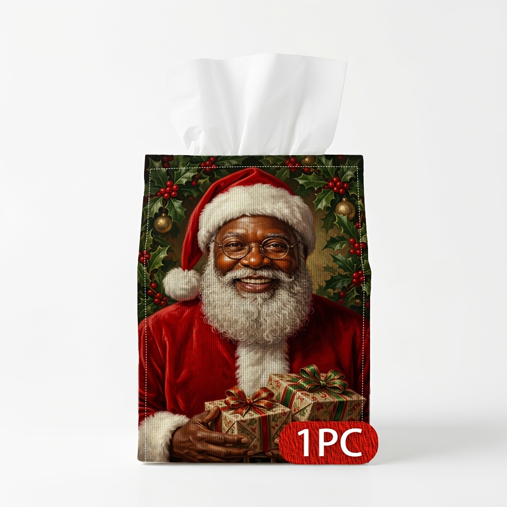 TEMU 1pc Classic Christmas Theme Tissue Box African American Santa Portrait Storage Box For Decor,kitchen,living Room,car - Festive Tissue Dispenser