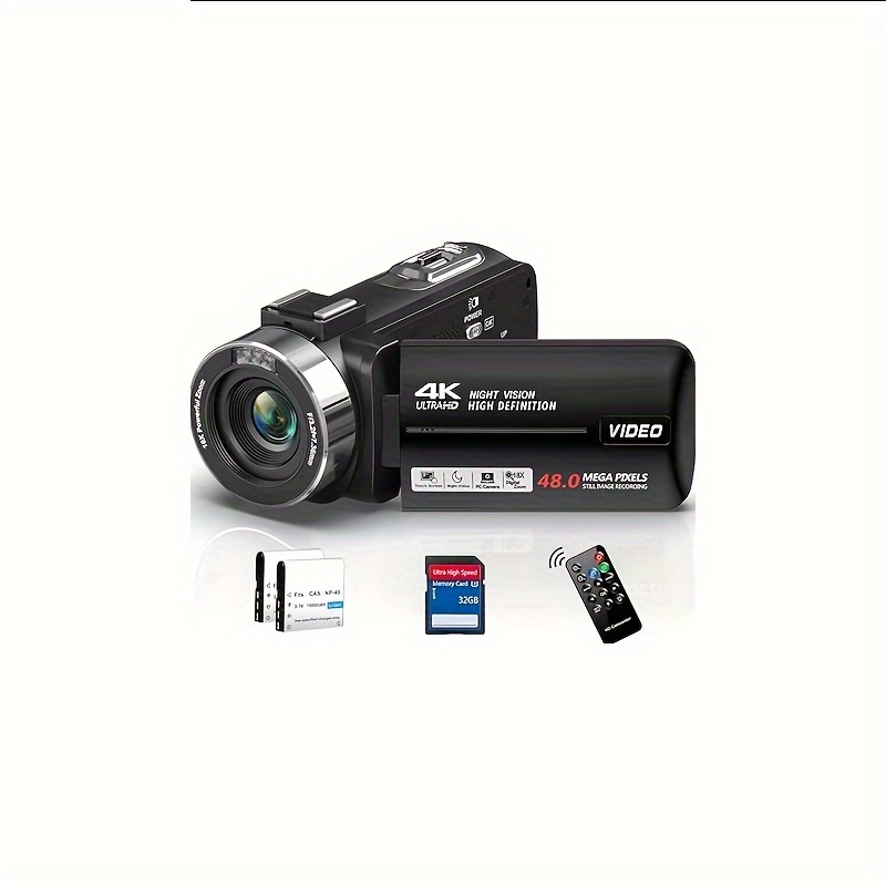 

4k Video Camera Camcorder 48mp 30fps With Ir , 18x Digital Camera Recorder 3.0" Lcd Touch Screen Vlogging Camera With , 2 Batteries, 32gb Sd Card