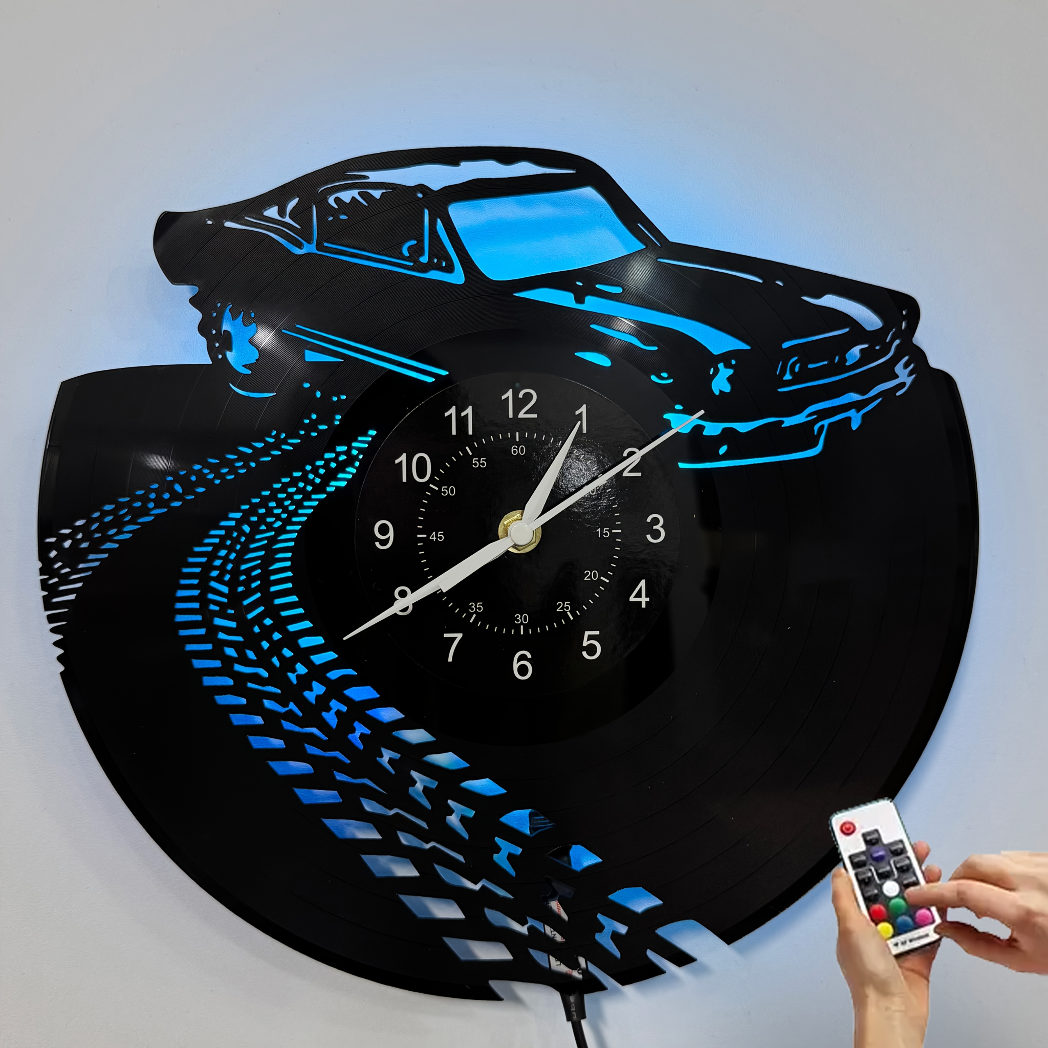 Image of Wall Clock 12 Inch Classic Automobile Black Vinyl Wall Clock Silent Quartz Non Ticking Battery Operated Vintage Decorative Watch Original Gift For Birthday, Mothers Day, , Graduation, Christmas