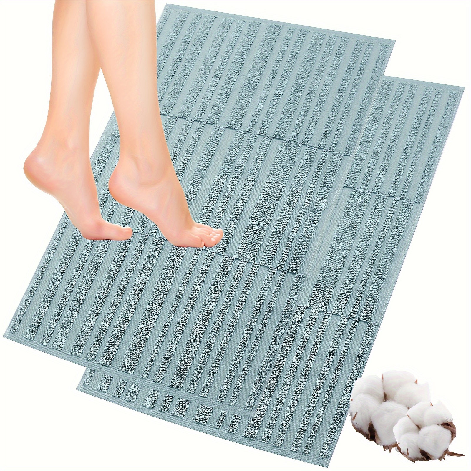 

Semaxe 2pcs Cotton Bath Mats Floor Towels, 20"x32" Foot Mats, Shower/bathtub Non-slip Mats With Massage Effect, Washable Tub Bathmat