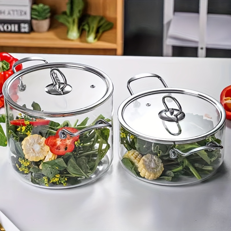 

Bol à vapeur en verre borosilicaté, grande , pot à soupe en verre borosilicaté haut avec manche en fer à double oreille pour cuisson électrique, cuisson des nouilles et cuisson à vapeur.