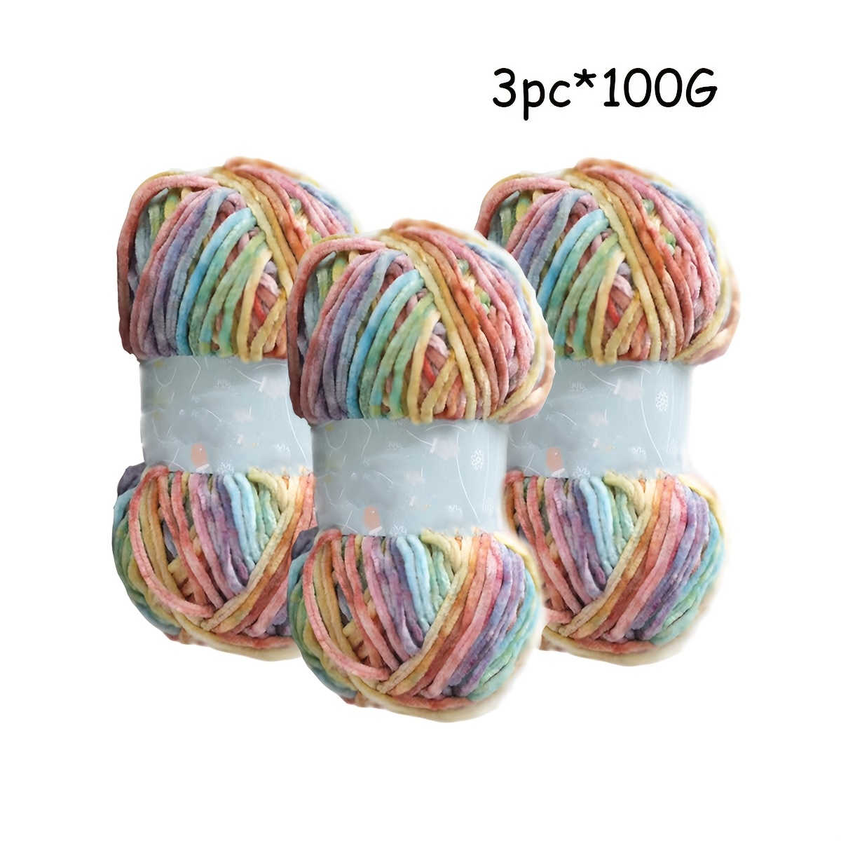 Image of 3pcs Total300g/10.56oz High Quality Section Dyed Velvet Yarn Suitable For Crochet Doll Hats Handicrafts Soft And Comfortable Chenille Yarn