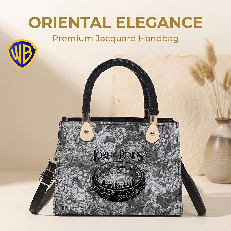TEMU 1pc The Pattern Print Chinese Style Women's Printed Handbag In Black Pink And With Adjustable Shoulder Strap Fashionable Casual And Lightweight