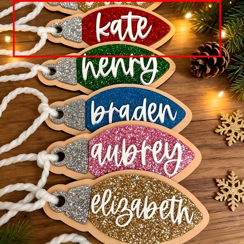 TEMU Personalized Custom Christmas Name Ornament, Custom Name Christmas Bulb Pendant, Glitter Acrylic Christmas Hanging Decoration, Christmas Tree
