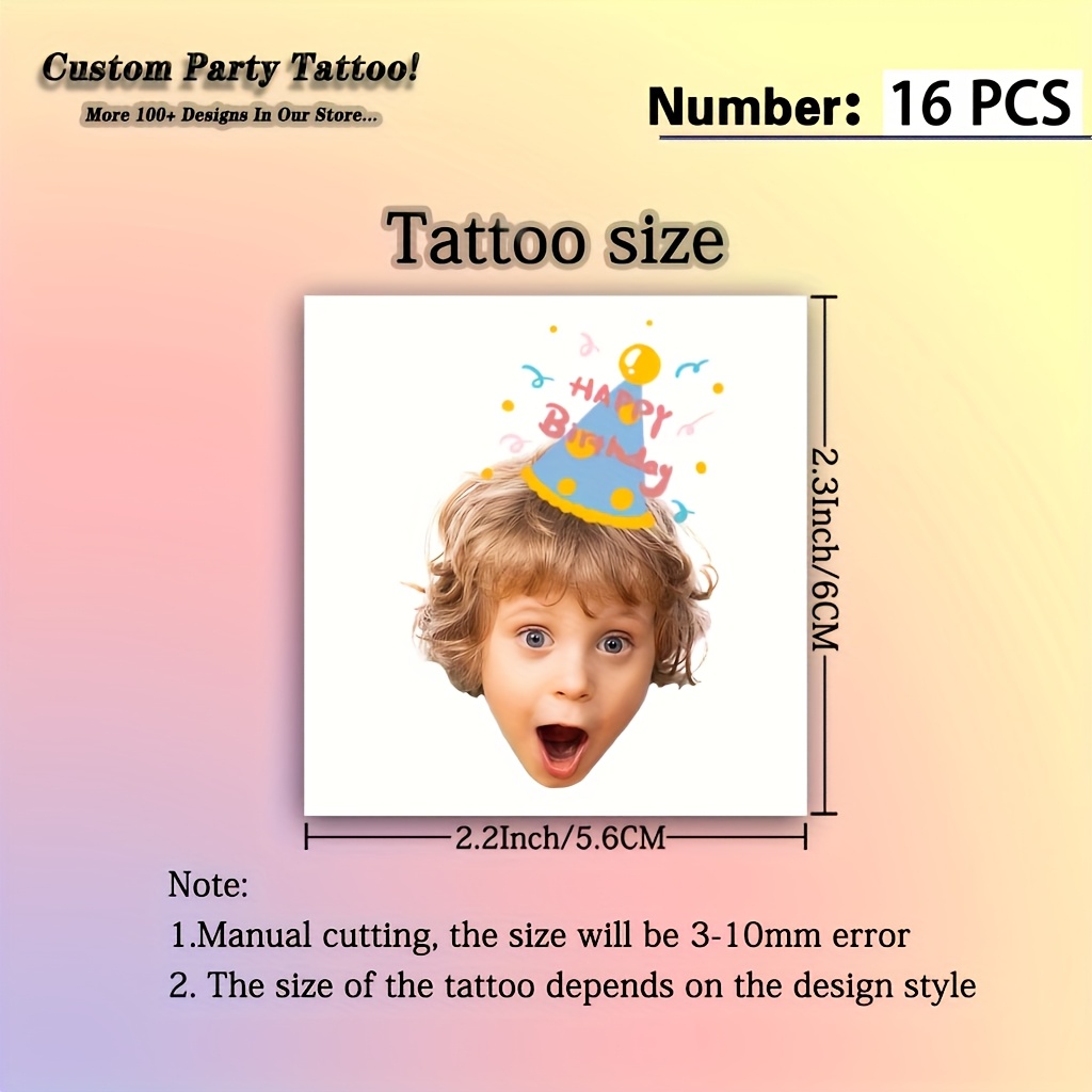 TEMU 16pcs Personalized Photo Tattoo Stickers - Custom Temporary Body Suitable For Birthday Party Decorations, Wedding Tattoos, Themed Events With