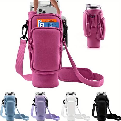 1 waterflesdraagtas met telefoonvak voor 40/30oz beker, neopreen waterfleshouder etui, bekeraccessoires, totaal 3 vakken, cadeau voor