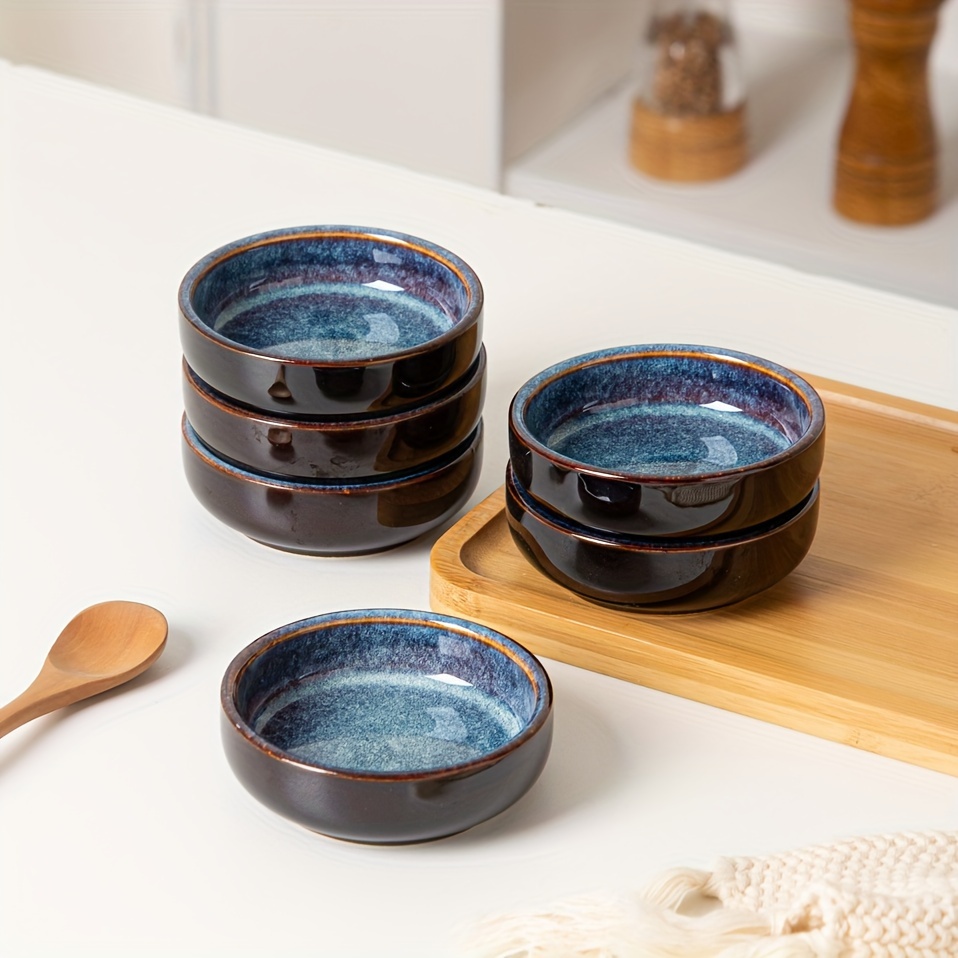Image of 6pcs 3.5 Inch Small Ceramic Dipping Bowls Pinch Bowl For Soy Sauce Dessert Tomato, Vintage Ceramic Seasoning Dish Chinese Style Japanese Vinegar Dish, Round Snack Plate, 3.5 Inches, Set Of 6